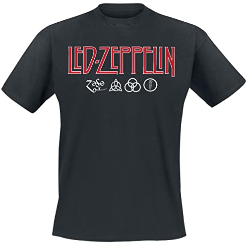 Led Zeppelin Herren Ledzeppelin_Logo & Symbols_Men_bl_ts: M T-Shirt, Schwarz (Black Black), Medium von Led Zeppelin