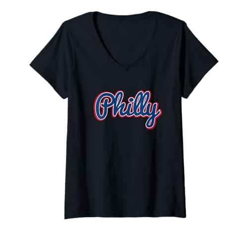 Damen Script Philly Logo Philadelphia PA Blau Rot & Weiß Logo T-Shirt mit V-Ausschnitt Damen Script Philly Logo Philadelphia PA Blau Rot & Weiß Logo T-Shirt mit V-Ausschnitt von Live Philly