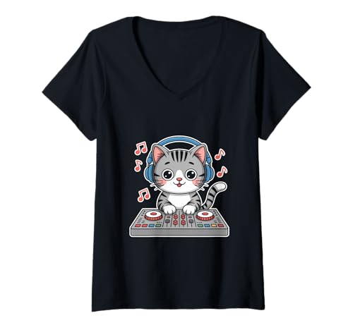 Damen Niedliche Katze Katze Audio Engineer T-Shirt mit V-Ausschnitt Damen Niedliche Katze Katze Audio Engineer T-Shirt mit V-Ausschnitt von Live Sound Frequency