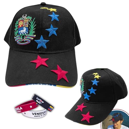 Live Your Roots LISTOS para LA CELEBRACION? Venezuela Baseball Cap, Black Cotton with Embroidered Stars and Coat of Arms, Adjustable Fit, Erwachsenengröße M + Armband Venezuela Hasta EL FINAL Live Your Roots LISTOS para LA CELEBRACION? Venezuela Baseball Cap, Black Cotton with Embroidered Stars and Coat of Arms, Adjustable Fit, Erwachsenengröße M + Armband Venezuela Hasta EL FINAL von Live Your Roots