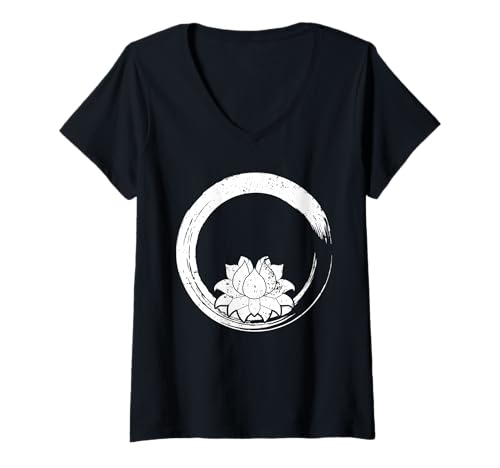 Damen Vintage White Lotus Flower weiße Lotusblume Zen T-Shirt mit V-Ausschnitt Damen Vintage White Lotus Flower weiße Lotusblume Zen T-Shirt mit V-Ausschnitt von Live Zen Lotus Flower Yoga Clothing & Gifts