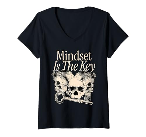 Damen Graphic Dark Mindset ist der Schlüssel T-Shirt mit V-Ausschnitt von Live in the Presence Mindfulness Collection