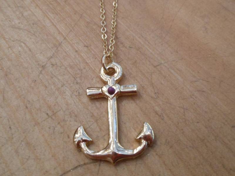 Gold Anker Halskette - Glänzende Mit Lila Perle Perlenkette von LiveCoastal