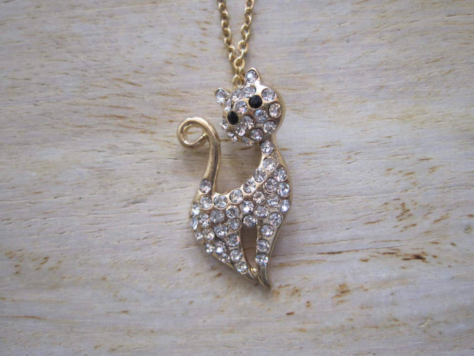 Gold Katze Halskette - Strass Schmuck Tier Gold Katze Halskette - Strass Schmuck Tier von LiveCoastal
