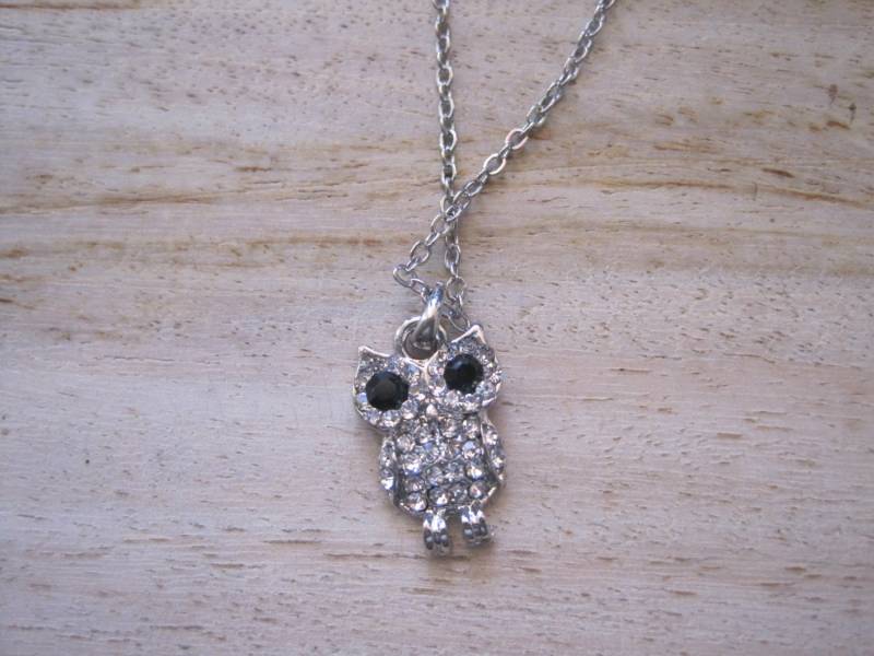 Silber Eule Halskette - Strass von LiveCoastal