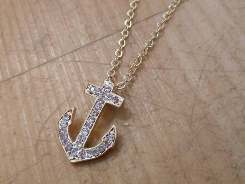 Winzige Strass Gold Anker Halskette - Dünne Winzige Strass Gold Anker Halskette - Dünne von LiveCoastal