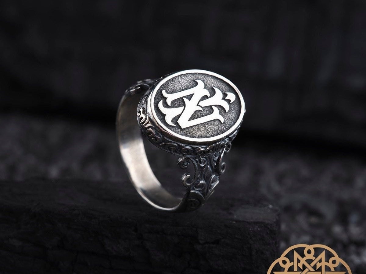 Benutzerdefinierte Monogramm Silber Siegelring Für Männer, Personalisierte Initialen Gravierten Ring Männer Versprechen Ihn Oxidierten Buchstaben von LiveGemsMenStyle