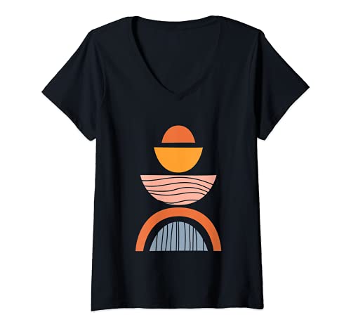 Damen Cairns Rocks Balance Abstrakte Elemente Formen T-Shirt mit V-Ausschnitt Damen Cairns Rocks Balance Abstrakte Elemente Formen T-Shirt mit V-Ausschnitt von LiveHappy
