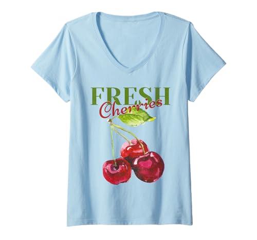 Damen Frische Kirschen Homestead Homegrown Farmhouse Farmer T-Shirt mit V-Ausschnitt von LiveHappy