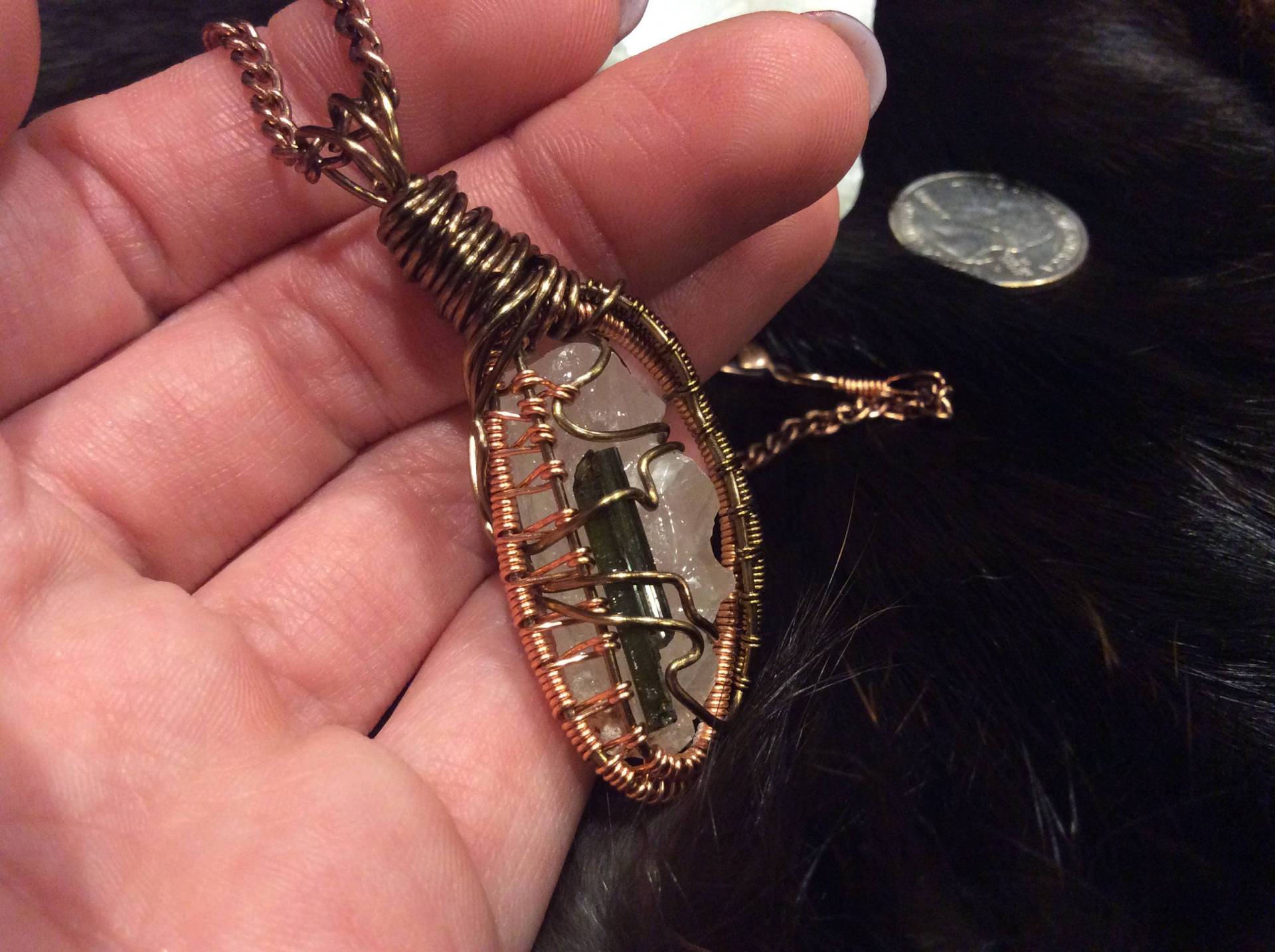 Sale Calcit N Grüner Turmalin Chakra Halskette Sale Calcit N Grüner Turmalin Chakra Halskette von LiveLoveCrystalShop