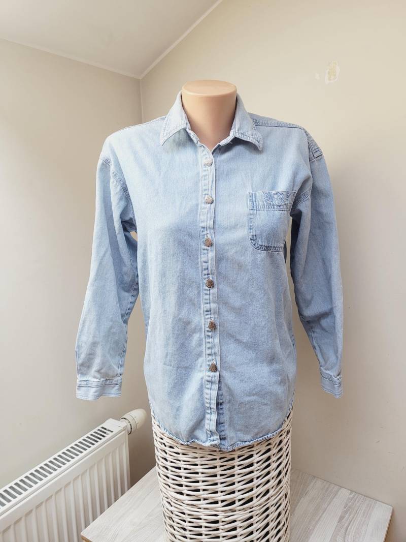 C&a Jeanshemd Alter 11/12 Mädchen Jacke Blazer Top, Petite Xs Blau Retro Baumwolle Vintage Von Yong Canda Small Extra Size Bluse Jeans Holland von LivePastVintage