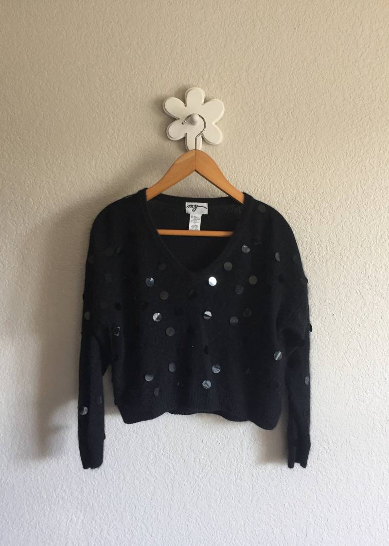 Damen Mittel - Vintage 80Er Jahre Schwarz Pailletten Abgeschnitten Pullover ~ Meine Damen Mittel - Vintage 80Er Jahre Schwarz Pailletten Abgeschnitten Pullover ~ Meine von LiveRentFree