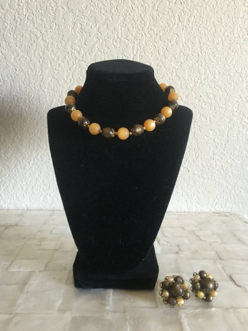 Jahrgang Der 1950Er Jahre Glas Perlen Schmuck-Set - Halsband Halskette Und Ohrringe von LiveRentFree