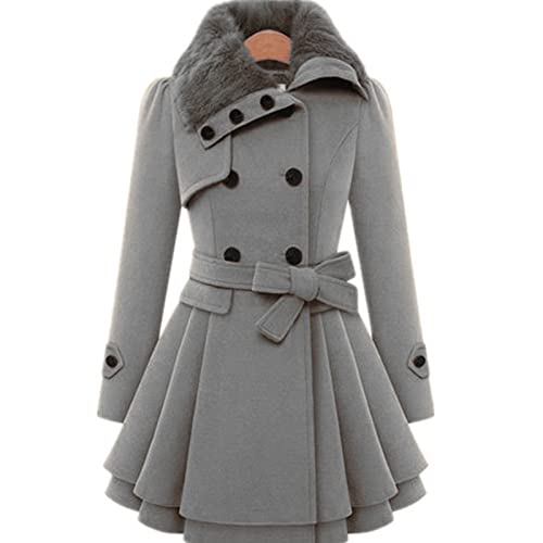 Damen Trenchcoat Zweireihiger Gürtel Herbst Winter koreanischer Stil Slim Revers Overcoat Mode Parka Oberbekleidung, grau, 38 von Livecitys