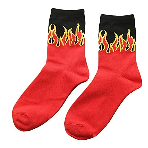 Livecitys Unisex Kniestrümpfe Schlauchsocken Lange Abschnitt Flamme Druck Baumwolle Winter Niedlich Lustige Baumwolle Damen Socken Rot von Livecitys