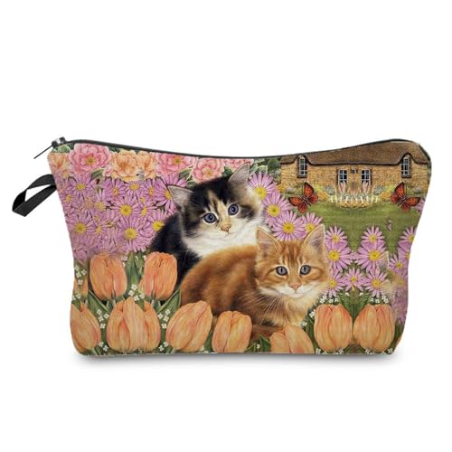 Livel lhood Hz2858 Damen Reisetasche mit Blumenmuster und Katzenmuster, bedruckte Kosmetiktasche, Make-up-Tasche, kleine Tasche, Geschenk für Frauen, hz2858, Blumenmuster von Livel lhood