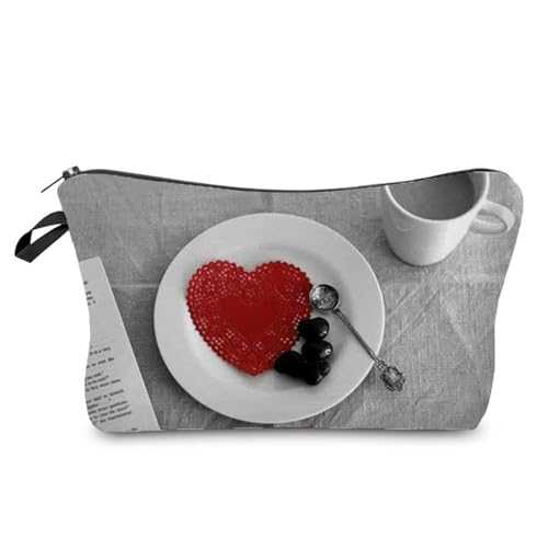 Livel lhood Hz3704 Reisetasche für Damen, mit rotem Herzmuster, bedruckt, Kosmetiktasche, Make-up-Tasche, kleine Tasche, Geschenk für Frauen, hz3704, Blumenmuster von Livel lhood
