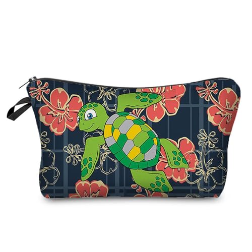 Livel lhood Hz3713 Reisetasche für Damen, Motiv: Meeresschildkröte, bedruckt, Kosmetiktasche, Make-up-Tasche, kleine Tasche, Geschenk für Frauen, hz3713, Blumenmuster von Livel lhood