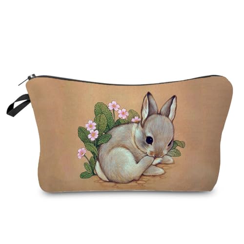 Livel lhood Hz6860 Damen Reisetasche mit Kaninchenmuster, bedruckte Kosmetiktasche, Make-up-Tasche, kleine Tasche, Geschenk für Frauen, hz6860, Blumenmuster von Livel lhood