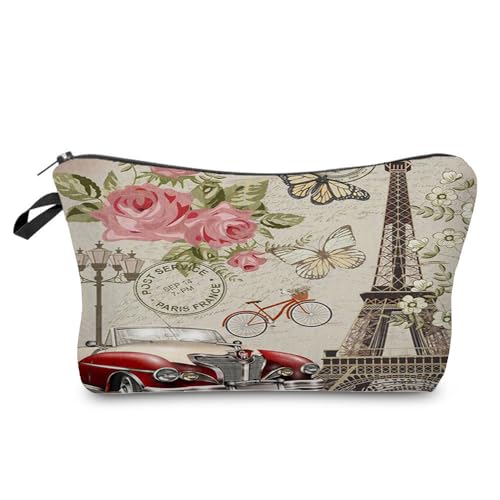 Livel lhood Hz7299 Reisetasche für Damen, Eiffelturm-Muster, bedruckt, Kosmetiktasche, Make-up-Tasche, kleine Tasche, Geschenk für Frauen, hz7299, Blumenmuster von Livel lhood