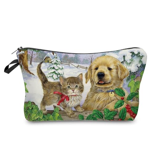 Livel lhood Hz7615 Kosmetiktasche für Damen, Motiv: Katze und Hund, bedruckt, kleine Tasche, Geschenk für Frauen, hz7615, Blumenmuster von Livel lhood