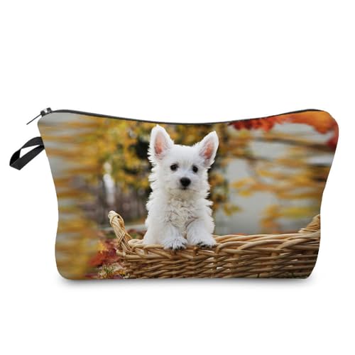Livel lhood Hz7832 Reisetasche für Damen, Motiv: West Highland White Terrier, bedruckt, Kosmetiktasche, Make-up-Tasche, kleine Tasche, Geschenk für Frauen, hz7832, Blumenmuster von Livel lhood