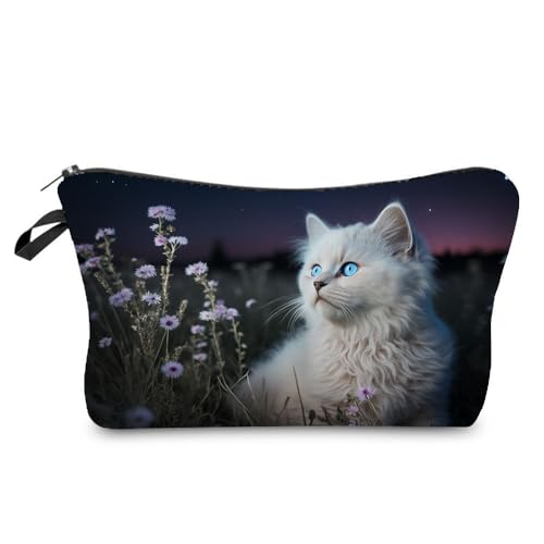 Livel lhood Hz8376 Damen Reisetasche mit Katzenmuster, bedruckte Kosmetiktasche, Make-up-Tasche, kleine Tasche, Geschenk für Frauen, hz8376, Blumenmuster von Livel lhood