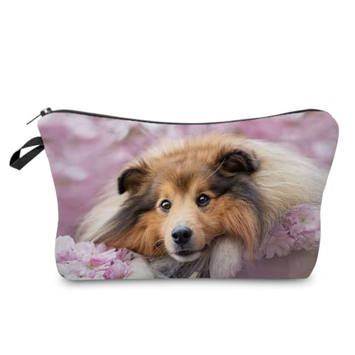 Livel lhood Hz9498 Damen Reisetasche mit Shetland-Schäferhund-Muster, bedruckte Kosmetiktasche, Make-up-Tasche, kleine Tasche, Geschenk für Frauen, HZ9498, Blumenmuster von Livel lhood