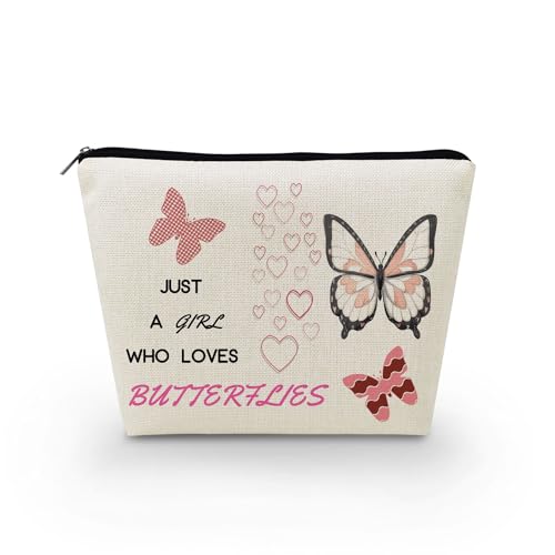 Livel lhood Just A Girl Who Loves Butterflies Make-up-Tasche für Damen, niedlich, kleine Kosmetiktasche für Geldbörse, Reise-Kulturbeutel, Reißverschluss, Schmetterling, weiße Tasche für Mädchen, von Livel lhood