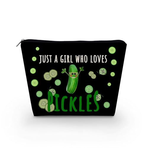 Livel lhood Just A Girl Who Loves Pickles Make-up-Tasche für Damen, niedliche kleine Kosmetiktasche für Geldbörse, Reise-Kulturbeutel, Reißverschluss, Pickles, schwarze Tasche für Mädchen, Geschenk von Livel lhood