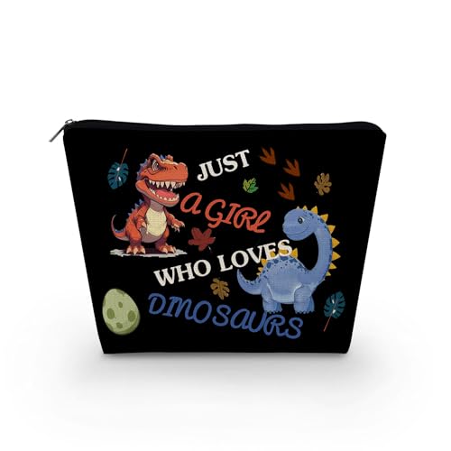 Livel lhood Make-up-Tasche für Damen, Motiv: Just A Girl Who Loves Dinosaurier, niedliche kleine Kosmetiktasche für Geldbörse, Reise-Kulturbeutel, Reißverschluss, Dinosaurier, schwarze Tasche für von Livel lhood