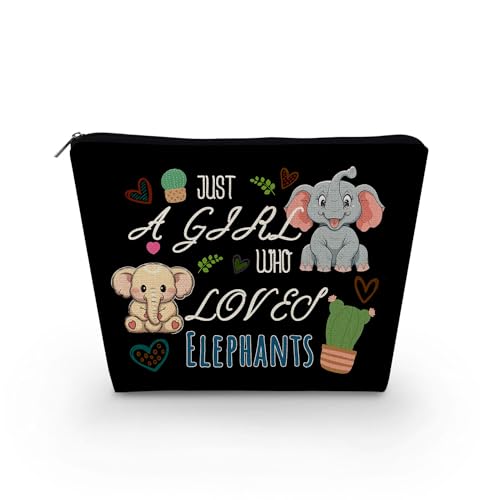 Livel lhood Make-up-Tasche für Damen, Motiv: "Just A Girl Who Loves Elefant", niedlich, klein, Kosmetiktasche für Geldbörse, Reise-Kulturbeutel, Reißverschluss, Elefantenmotiv, schwarze Tasche für von Livel lhood