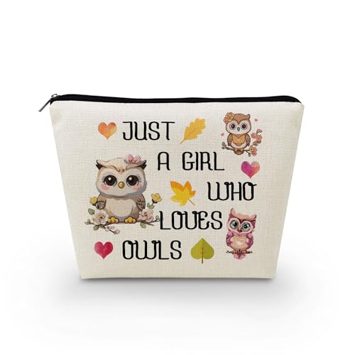 Livel lhood Make-up-Tasche für Damen, Motiv: Just A Girl Who Loves Eulen, niedlich, klein, Kosmetiktasche für Geldbörse, Reise-Kulturbeutel, Reißverschluss, Eulen, Geschenk für Eulen-Liebhaber, von Livel lhood