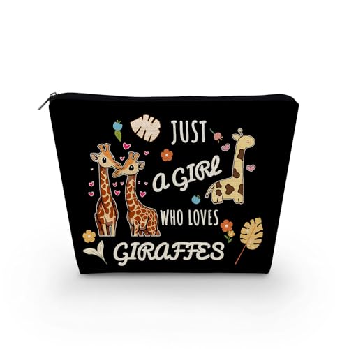 Livel lhood Make-up-Tasche für Damen, Motiv: Just A Girl Who Loves Giraffen, niedlich, klein, Kosmetiktasche für Geldbörse, Reise-Kulturbeutel, Reißverschluss, Giraffen, schwarze Tasche für Mädchen, von Livel lhood