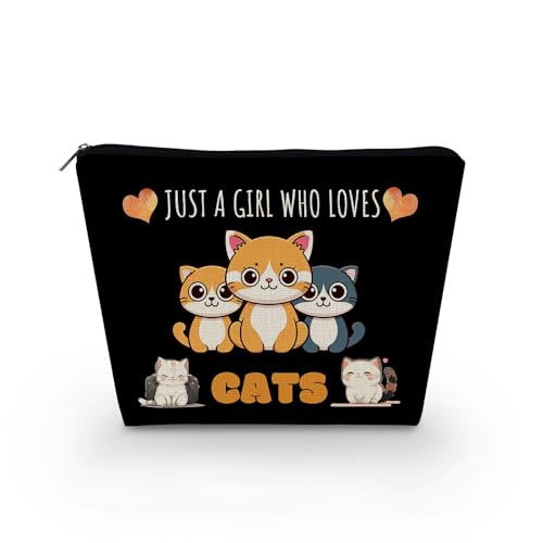 Livel lhood Make-up-Tasche für Damen, mit Aufschrift "Just A Girl Who Loves Cats", niedlich, klein, Kosmetiktasche für Geldbörse, Reise-Kulturbeutel, Reißverschluss, Katzen, schwarz, Geschenk für von Livel lhood