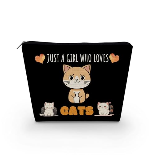 Livel lhood Make-up-Tasche für Damen, mit Aufschrift "Just A Girl Who Loves Cats", niedlich, klein, Kosmetiktasche für Geldbörse, Reise-Kulturbeutel, Reißverschluss, Katzen, schwarz, Geschenk für von Livel lhood