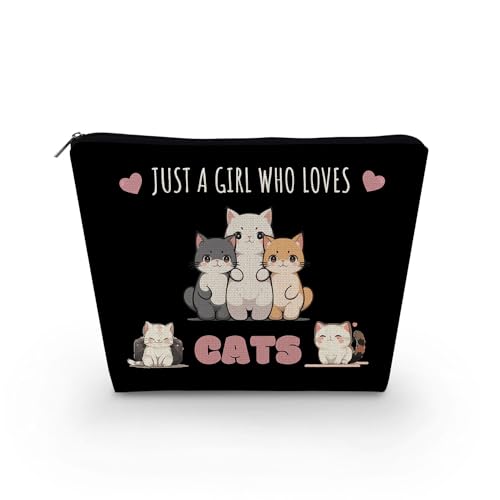 Livel lhood Make-up-Tasche für Damen, mit Aufschrift "Just A Girl Who Loves Cats", niedlich, klein, Kosmetiktasche für Geldbörse, Reise-Kulturbeutel, Reißverschluss, Katzen, schwarz, Geschenk für von Livel lhood