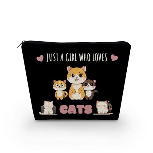 Livel lhood Make-up-Tasche für Damen, mit Aufschrift "Just A Girl Who Loves Cats", niedlich, klein, Kosmetiktasche für Geldbörse, Reise-Kulturbeutel, Reißverschluss, Katzentasche für Mädchen, Geschenk von Livel lhood