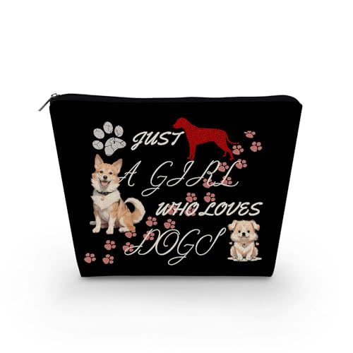 Livel lhood Make-up-Tasche für Damen, mit Aufschrift "Just A Girl Who Loves Dogs", niedlich, klein, Kosmetiktasche für Geldbörse, Reise-Kulturbeutel, Reißverschluss, schwarz, für Mädchen, Geschenk für von Livel lhood