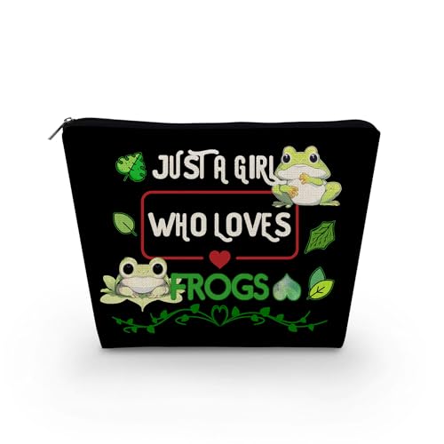 Livel lhood Make-up-Tasche für Damen, mit Aufschrift "Just A Girl Who Loves Frosch", niedlich, klein, Kosmetiktasche für Geldbörse, Reise-Kulturbeutel, Reißverschluss, Frösche, schwarze Tasche für von Livel lhood