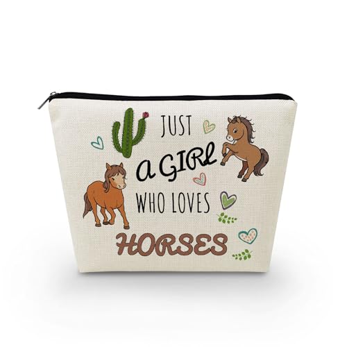 Livel lhood Make-up-Tasche für Damen, mit Aufschrift "Just A Girl Who Loves Horses", niedlich, klein, Kosmetiktasche für Geldbörse, Reise-Kulturbeutel, Reißverschluss, Pferde, Geschenk für von Livel lhood