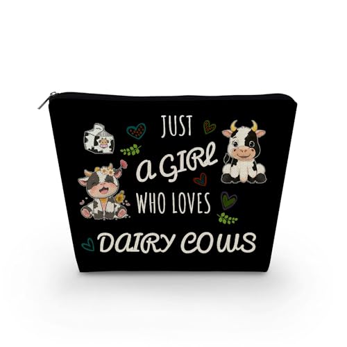 Livel lhood Make-up-Tasche für Damen, mit Aufschrift "Just A Girl Who Loves Milchkühe", niedliche kleine Kosmetiktasche für Geldbörse, Reise-Kulturbeutel, Reißverschluss, Milchkühe, schwarze Tasche von Livel lhood