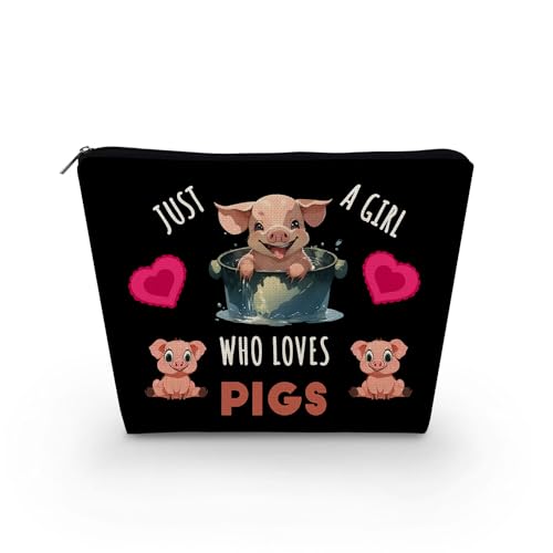 Livel lhood Make-up-Tasche für Damen, mit Aufschrift "Just A Girl Who Loves Pigs", niedliche kleine Kosmetiktasche für Geldbörse, Reise-Kulturbeutel, Reißverschluss, Schweine, schwarze Tasche für von Livel lhood