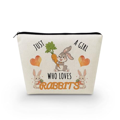 Livel lhood Make-up-Tasche für Damen, mit Aufschrift "Just A Girl Who Loves Rabbits", niedlich, klein, Kosmetiktasche für Geldbörse, Reise-Kulturbeutel, Reißverschluss, Kaninchen, Geschenk für von Livel lhood