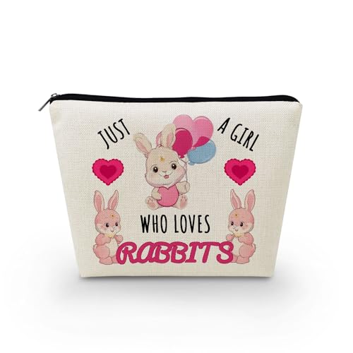 Livel lhood Make-up-Tasche für Damen, mit Aufschrift "Just A Girl Who Loves Rabbits", niedlich, klein, Kosmetiktasche für Geldbörse, Reise-Kulturbeutel, Reißverschluss, rosa Kaninchen, Geschenk für von Livel lhood