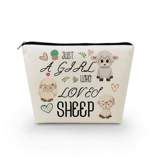 Livel lhood Make-up-Tasche für Damen, mit Aufschrift "Just A Girl Who Loves Sheep", niedlich, klein, Kosmetiktasche für Geldbörse, Reise-Kulturbeutel, Reißverschluss, niedliches Schaf, Geschenk für von Livel lhood