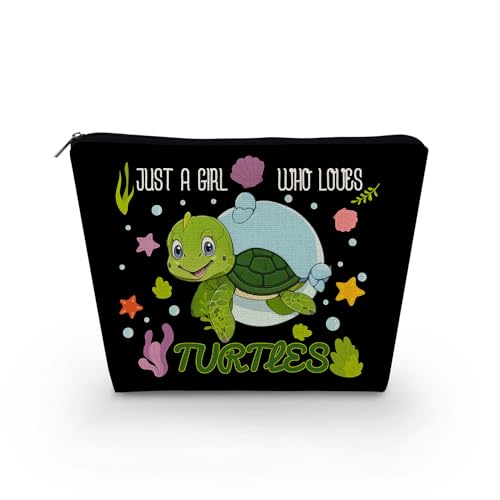 Livel lhood Make-up-Tasche für Damen, mit Aufschrift "Just A Girl Who Loves Turtles", niedlich, klein, Kosmetiktasche für Geldbörse, Reise-Kulturbeutel, Reißverschluss, Schildkröten, schwarze Tasche von Livel lhood