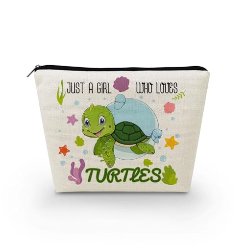 Livel lhood Make-up-Tasche für Damen, mit Aufschrift "Just A Girl Who Loves Turtles", niedlich, klein, Kosmetiktasche für Geldbörse, Reise-Kulturbeutel, Reißverschluss, Schildkröten-Tasche für von Livel lhood