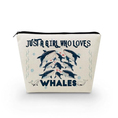 Livel lhood Make-up-Tasche für Damen, mit Aufschrift "Just A Girl Who Loves Whales", niedliche kleine Kosmetiktasche für Geldbörse, Reise-Kulturbeutel, Reißverschluss, Waltasche für Mädchen, Geschenk von Livel lhood