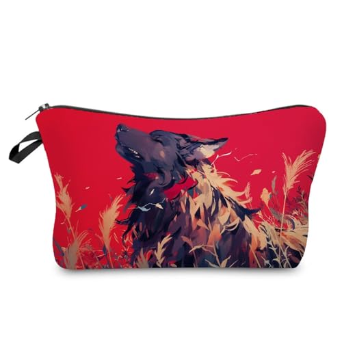 Livel lhood Make-up-Tasche mit Wolfsmuster, roter Hintergrund, kleine Organizer-Tasche, Kulturbeutel, Reißverschluss, Wolfsmalerei, Kosmetiktasche, Geburtstagsgeschenk, für Wolfsliebhaber, Frauen, Livel lhood Make-up-Tasche mit Wolfsmuster, roter Hintergrund, kleine Organizer-Tasche, Kulturbeutel, Reißverschluss, Wolfsmalerei, Kosmetiktasche, Geburtstagsgeschenk, für Wolfsliebhaber, Frauen, von Livel lhood